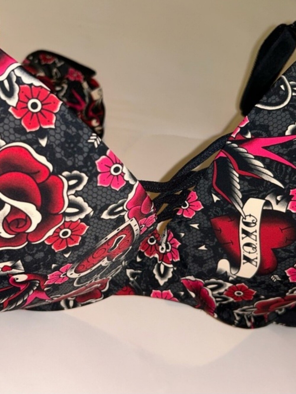 Torrid Curve Push-Up Bra with Red & Pink Floral Tattoo Print